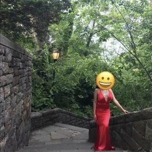 Red Spaghetti Strap Satin Prom Gown (WITH DEFECT)